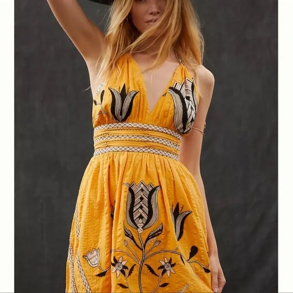 Anthropologie Mini Sleek and Sophisticated Trendy Dress with Plunging V-neck - Picture 2 of 7